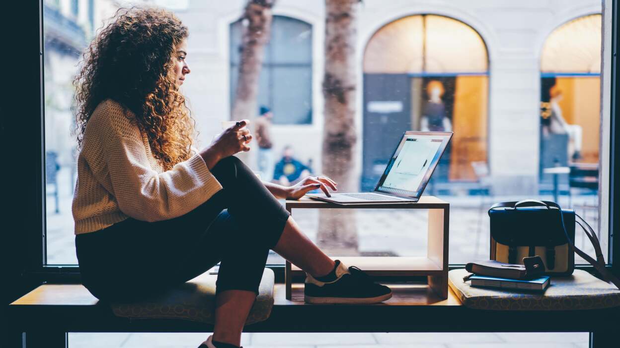 A woman using a laptop