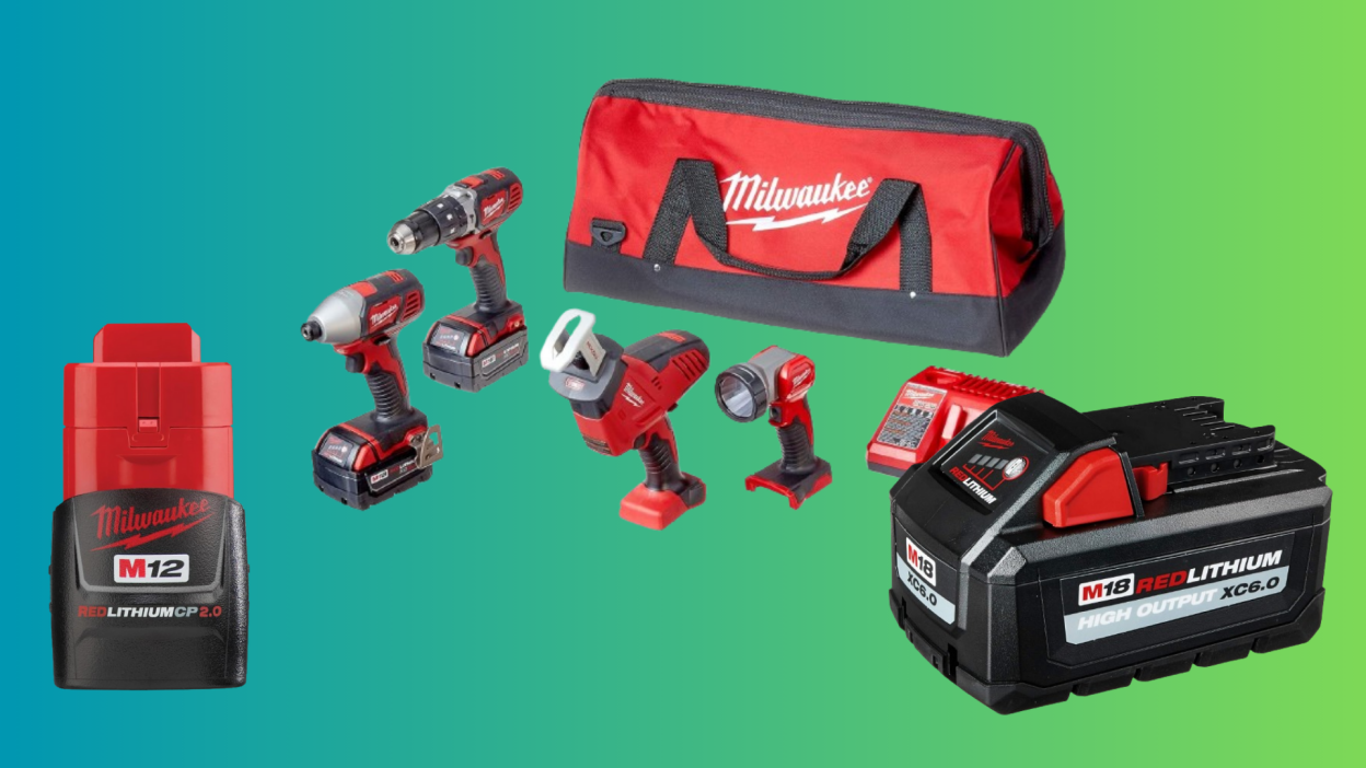 Milwaukee tools on a gradient background