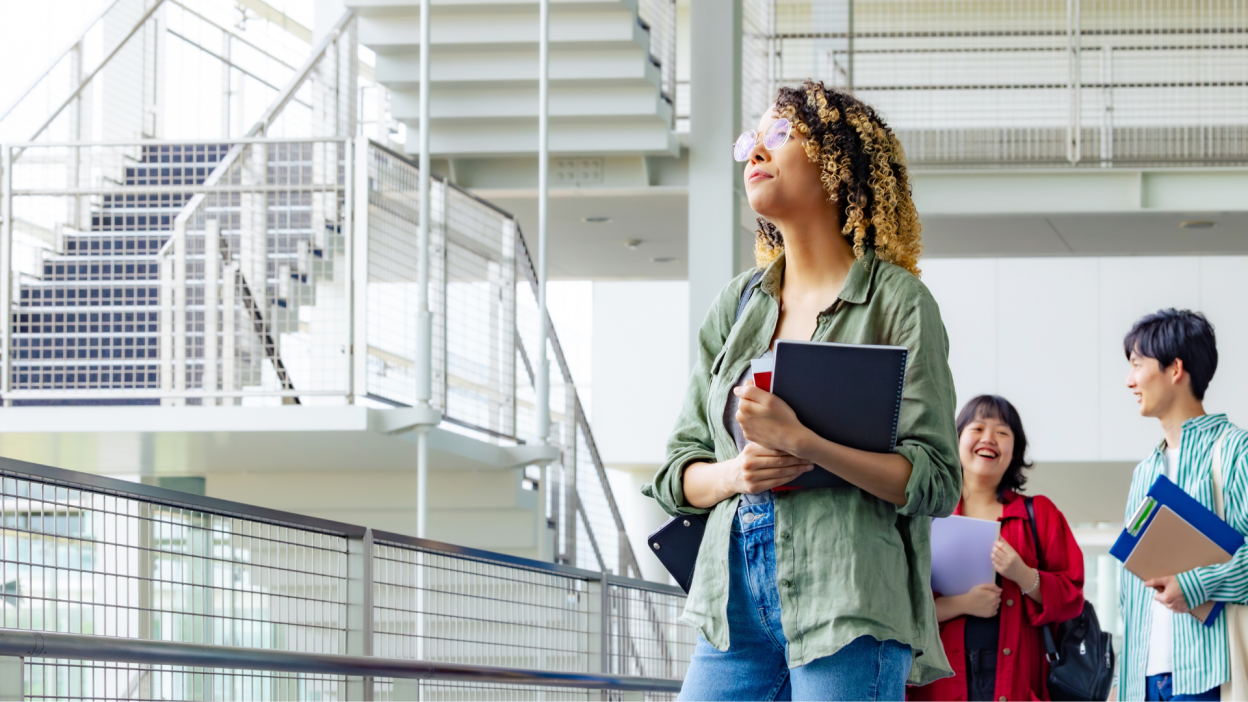 College students in open building