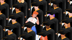 A student among graduates, contemplating an F.