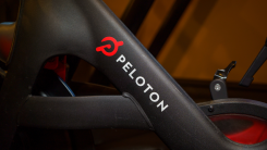 close-up of the logo on a peloton bike