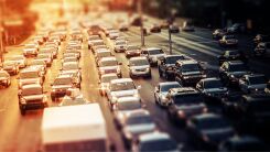 Highway cloged with traffic at sunset