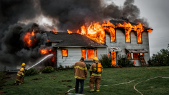 Firefighters putting out a large house fire