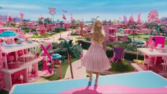 Barbie overlooks Barbieland in a promotional still from Barbie