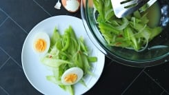 Celery and egg salad on a plate.