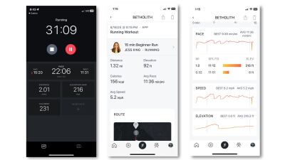 screenshots of peloton app during run and after run