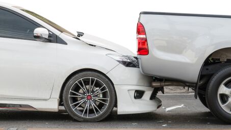 A fenderbender between a car and a pickup trick