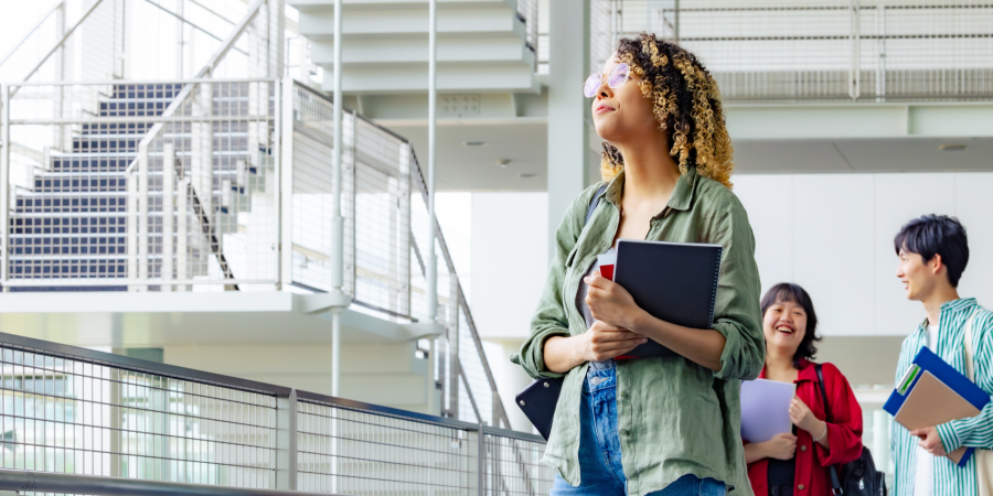 College students in open building