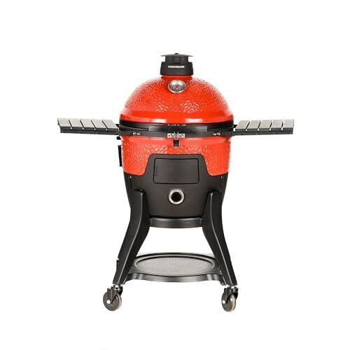 Kamado Joe Pellet Joe Grill, Classic Joe, 18-inch Ceramic Wood Pellet Grill and Smoker with Cart, Side Shelves, Stainless Steel Grates and 250 Cooking Square Inches in Red, Model KJ15260020