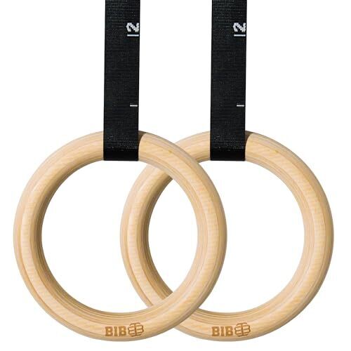 Built-In-Battle Wooden Gymnastic Rings with Adjustable Straps, 15ft Long, Numbered Straps- Olympics Gymnastics Rings 32mm/1.25' 1500lbs- Bodyweight Fitness Rings Calisthenics Equipment for Home Gym