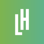 Lifehacker logo, an uppercase L and H on a green gradiant background