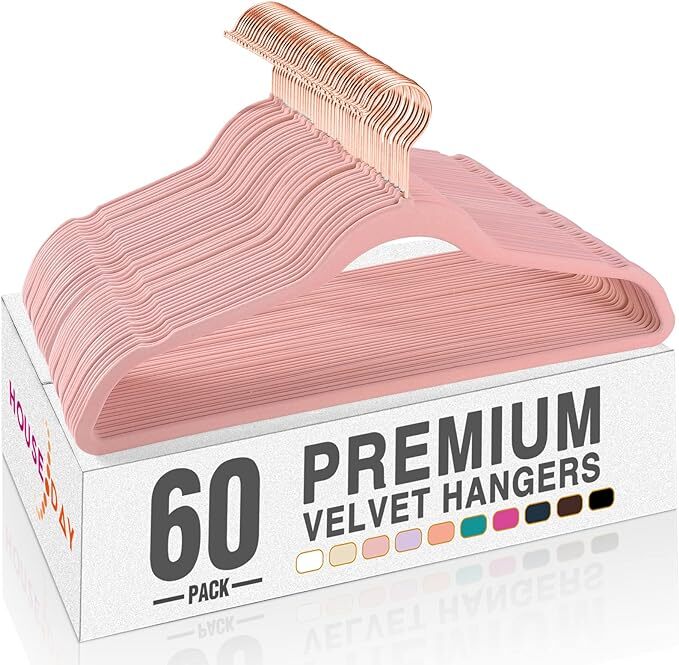 HOUSE DAY Pink Velvet Hangers 60 Pack