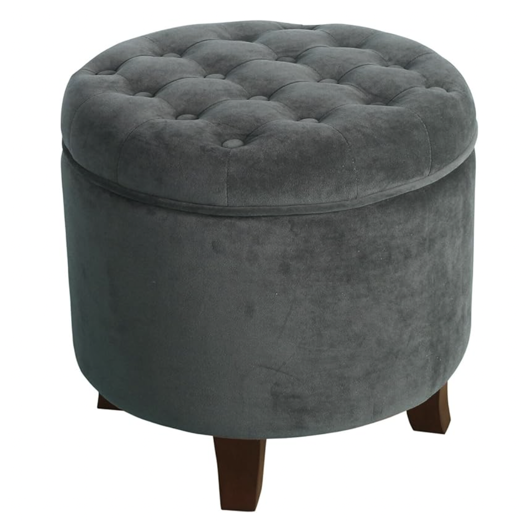 Homepop Home Decor | Upholstered Round Velvet Tufted Foot Rest Ottoman