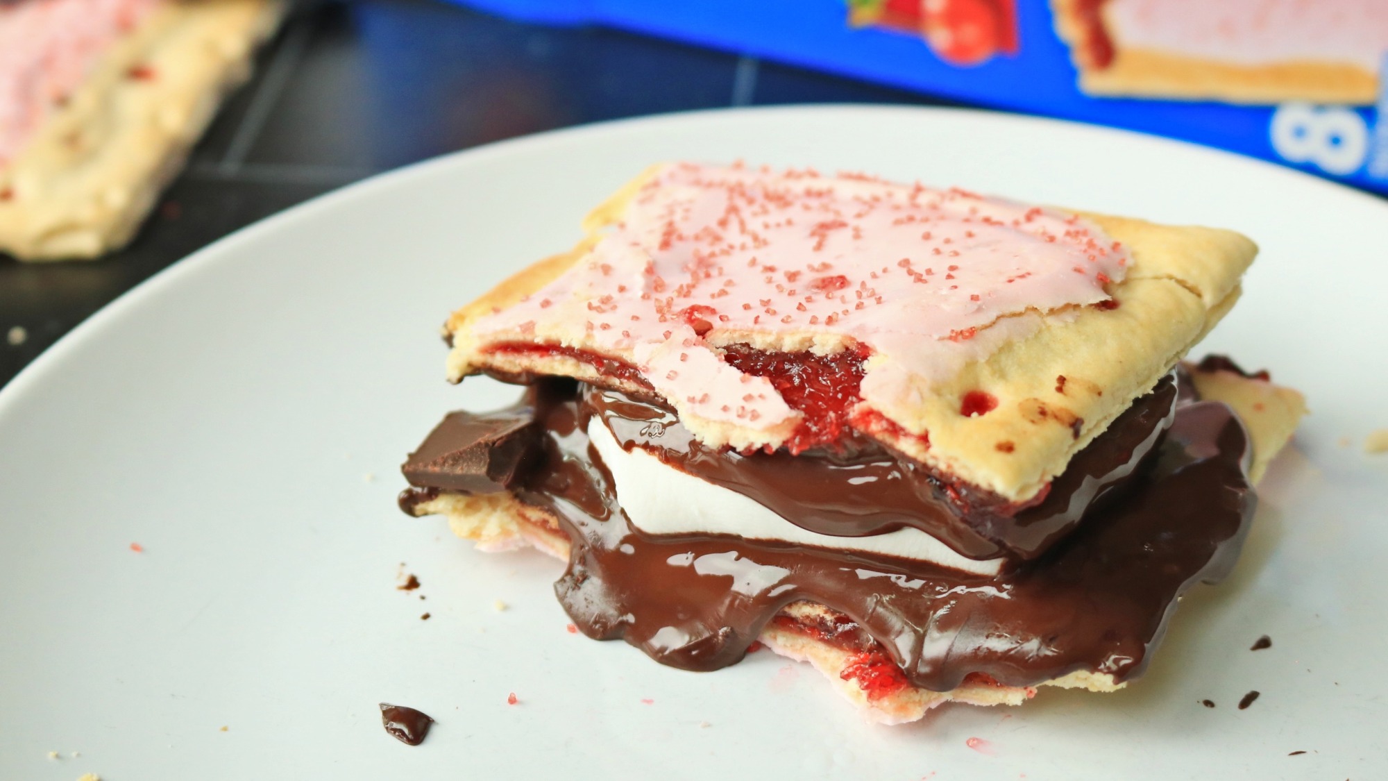 Close-up of pop-tart s'more.